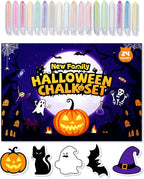 NewFamily Halloween Dustless Chalk Set - 24 Colors, Non-Toxic Washable Chalk with Spooky-Themed Magnetic Drawing Boards, Festive Gift for Kids & Toddlers