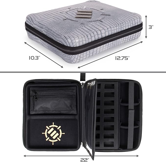 ENHANCE RPG Organizer Case - DnD Binder with Built-in Character Sheet Holder and Erasable Scribe Panel, Dice Rolling Area, Removable Pen Pouch, Miniature Foam Tray, Wrist Strap