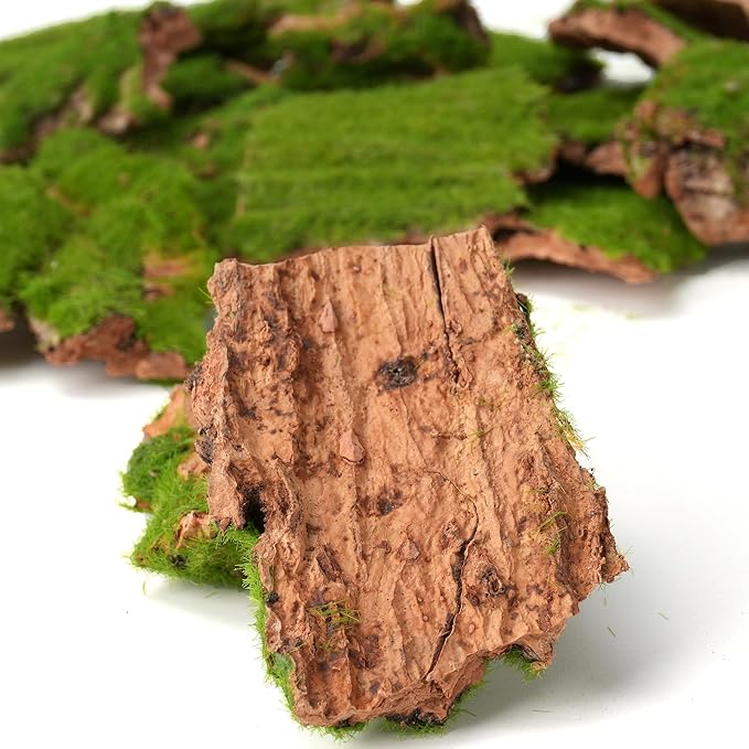 BYHER Assorted Artificial Moss Bark, Decorative Mossy Tree Bark for DIY Crafts, Fairy Gardens, Terrariums, Floral Arrangements (Realistic Green - 100gr)
