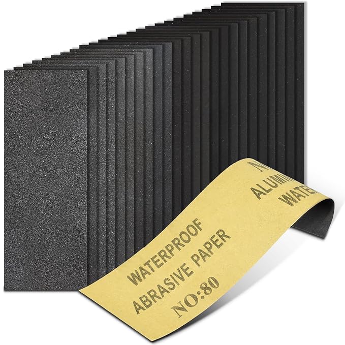 20PCS Sand Paper 80 Grit Sandpaper Sheets, 9 x 3.6 Inch Wet Dry Sandpaper Sheets, Sand Paper for Metal, Wood Furniture, Automotive and Crafts
