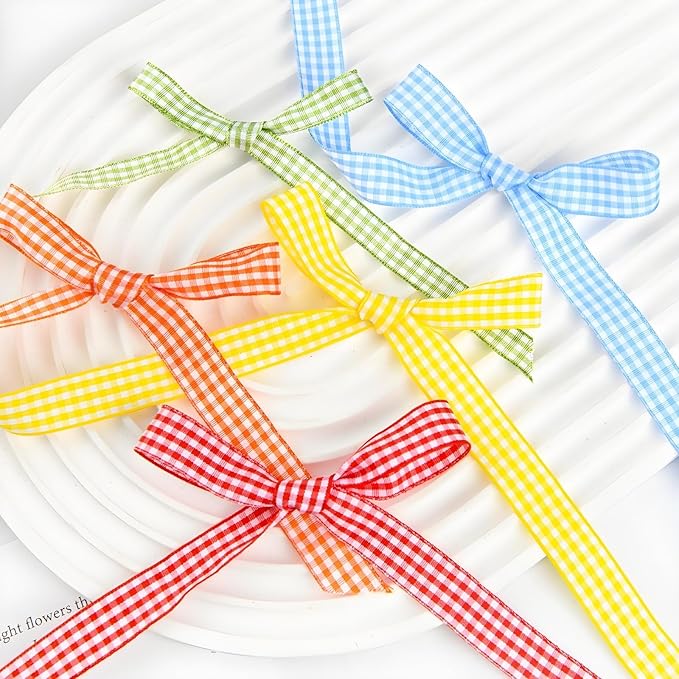 Classic Gingham Checkered Ribbon, Assorted Colors Premium Polyster Plaid Checkered Craft Ribbon for Gift Wrapping, DIY Projects, Hair Bows,Scrapbooking & Party Decor (Black, 3/8x50Yd)