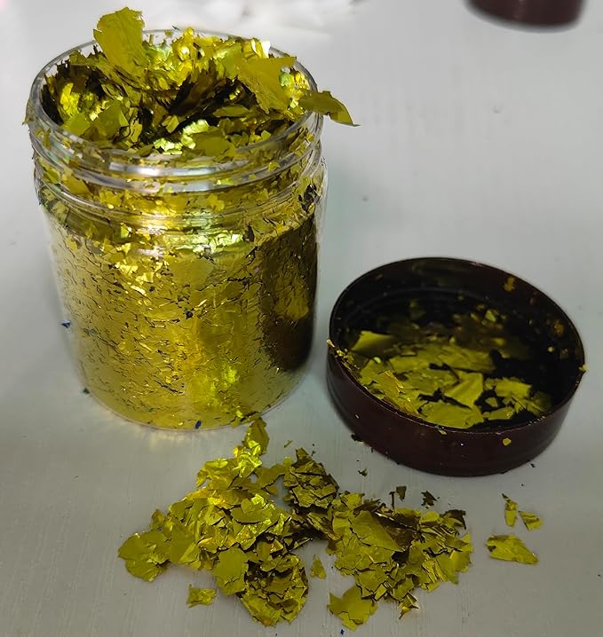 Gilding Flakes,Gold Foil Flakes for Resin,Blue Red Purple Pink Metallic Foil Flakes for Resin Jewelry Making,Nails,Painting Art,Crafts and Slime (Lemon Yellow)