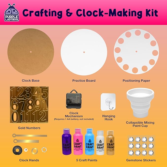 Acrylic Pouring Paint DIY Clock Kit - Creative Kids Painting Kit - 6 7 8 9 10 11 12 Year Old Girl Gift Ideas, Birthday & Christmas Gifts for 6-12 Year Old Boys & Girls - Crafts for Kids 6-8 8-12