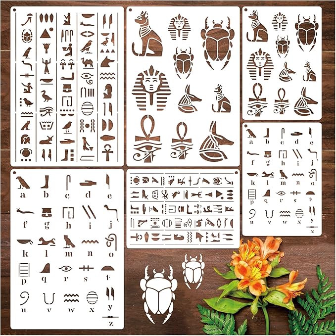 Egyptian Hieroglyphs Stencils, Ancient Egyptian Glyphs Alphabet Painting Template for Wood Burning, Journal, Scrapbook, Pyrography Engraving, Bookmark, Crafts, Art, DIY (Egypt6)