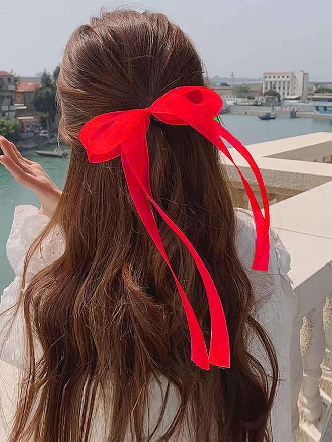 Red Ribbon for Gift Wrapping, 1 inch 50Yard Sheer Organza Tulle Ribbon for Flower Bouquet, Red Gifts Wrap Chiffon Ribbons for Hair, Craft, Wedding, Valentines Day, Mothers Day, Christmas