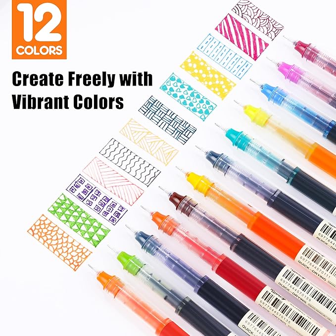 RIANCY Liquid Ink Rollerball Gel Pens, 0.5mm Extra Fine Point Tip, 24ct Assorted Colors, Smooth Writing No Smear No Bleed, Vibrant for Journaling, Drawing, Sketching, School Notes & Art Supplies