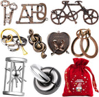 9 PCS Metal Brain Teaser Puzzles Logic Metal Puzzle for Adult Toy Lock Puzzles Gift for AdultsTeenagers (9 PCS Edition X)