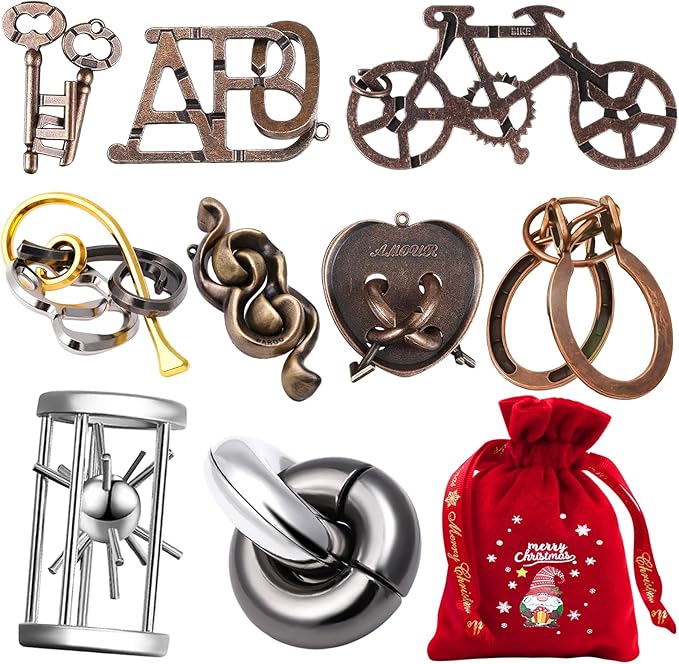 9 PCS Metal Brain Teaser Puzzles Logic Metal Puzzle for Adult Toy Lock Puzzles Gift for AdultsTeenagers (9 PCS Edition X)