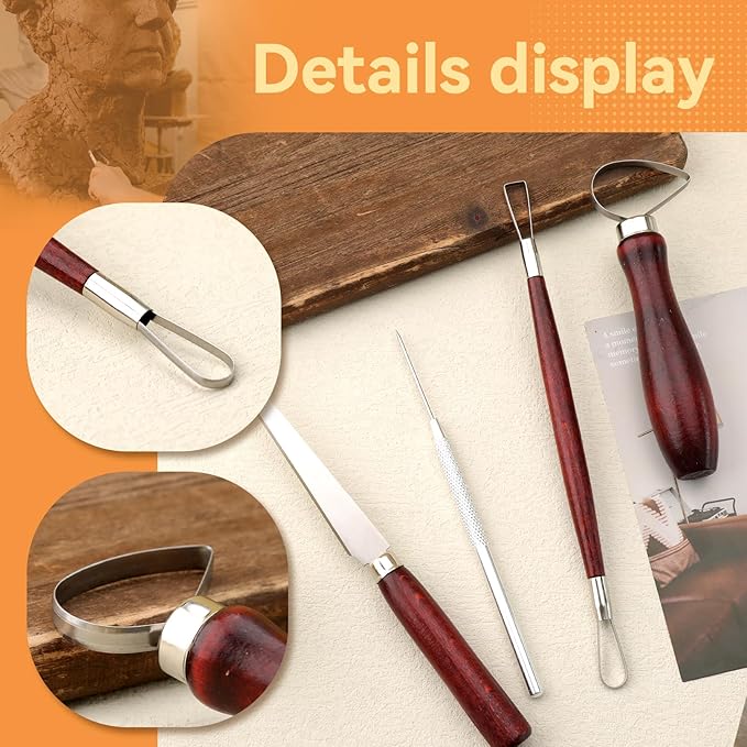 Pottery Tools Kit, Clay Tools Set, Ceramic Tool Kit, Pottery Tools and Supplies with Clay Cutting, Modeling, Trimming Tools for Smoothing, Cleaning, Carving