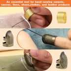8 Pcs Hand-Working Sewing Thimble, Adjustable Metal Finger Protectors for Sewing, Leather Thimbles for Hand Quilting, Thimbles for Hand Sewing, Sewing Needles, Hand Embroidery Craft