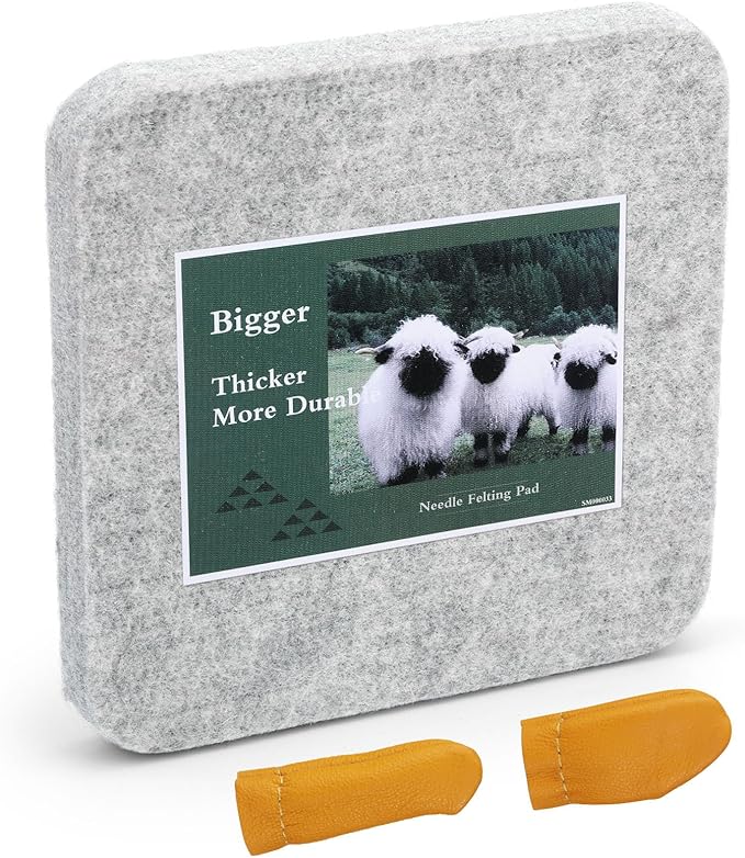 WONVOC Needle Felting Mat, Needle Felting Tools, 10''x10''x1'' Natural Felting Wool Pad, Needle Felting Supplies, with Finger Cots and 30 Straight Pins, Felt Pad for Making Felting Crafts