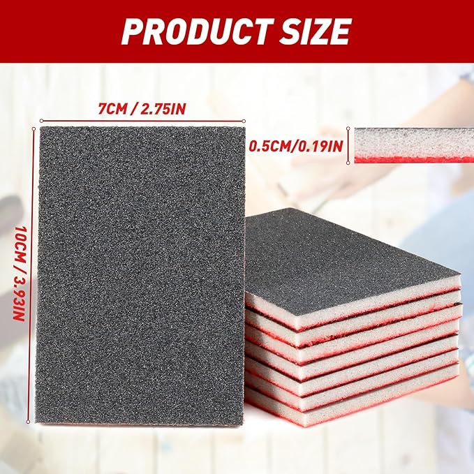 24 Pcs Sanding Sponge 800-1000 Grit, Washable & Reusable Sanding Blocks for Wood, Metal, Drywall, Glazing, Wet Dry Sandpaper for Smooth Finishing