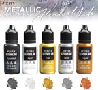 Metallic Alcohol Ink Set - Gold, Silver, Gunmetal, Copper, Pearl with Extreme Shimmer - Large 0.5 Ounce Inks