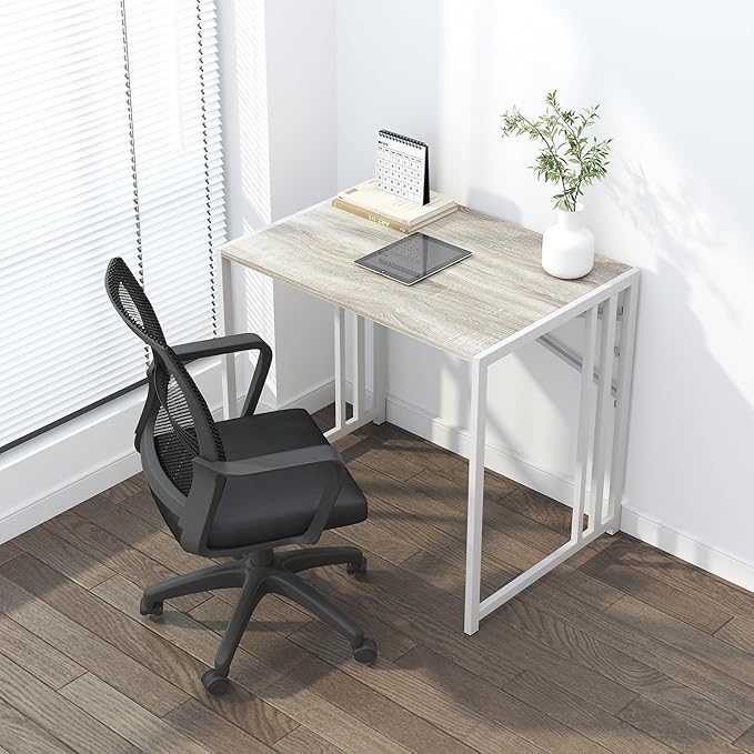 Small Folding Desk 32 inch, No Assembly Required Small Office Desk, Writing Gaming Computer Camping Desk, Beige