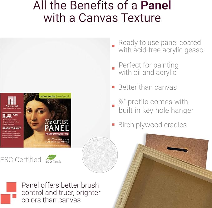 Ampersand Art Supply Wood Gesso Art Painting Panel: Canvas Texture, 3/8 Inch Depth, 12" x 16"