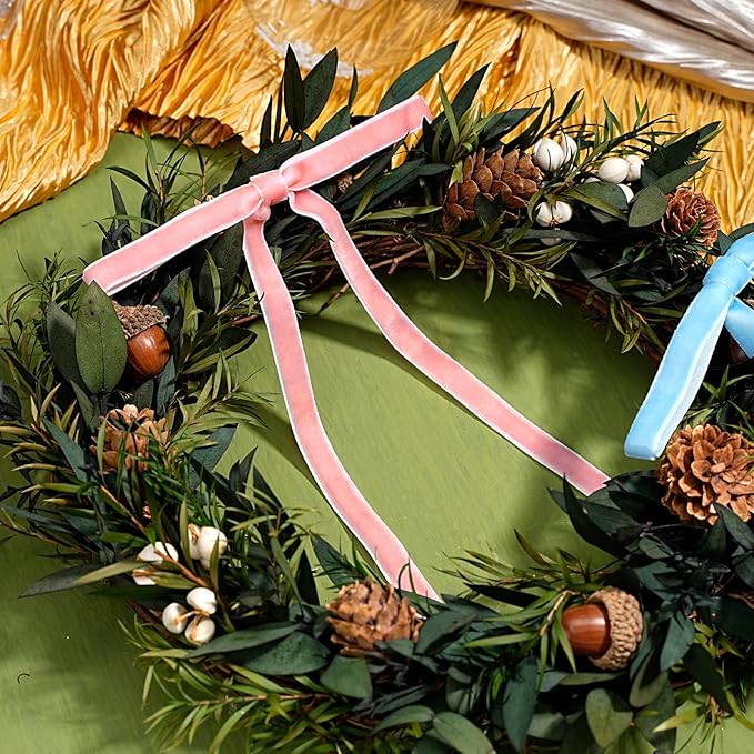 LaRibbons Thin Velvet Ribbon 3/8 Inch x 25 Yards, Pink Velvet Ribbon for Christmas Tree, Gift Wrapping, Wreath Bow, Outdoor Decoration