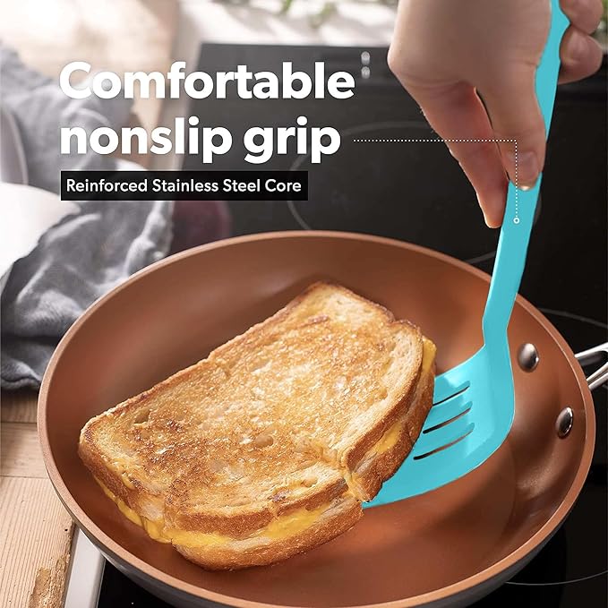 New DI ORO Silicone Turner Spatula Set - Kitchen Spatulas for Nonstick Cookware - Cooking Utensils for Flipping Eggs & Pancakes - 600°F Heat-Resistant BPA Free Turners - Dishwasher Safe (4pc, Teal)