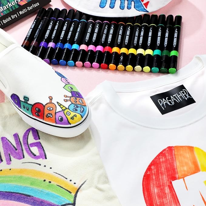 Fabric Markers Permanent for Clothes, 40 Colors Dual Tip with Fine and Chisel Tips Paint Pens for Clothing Canvas Tote Bags T-Shirt and Shoes, Non Toxic Ink for Kids and Adults