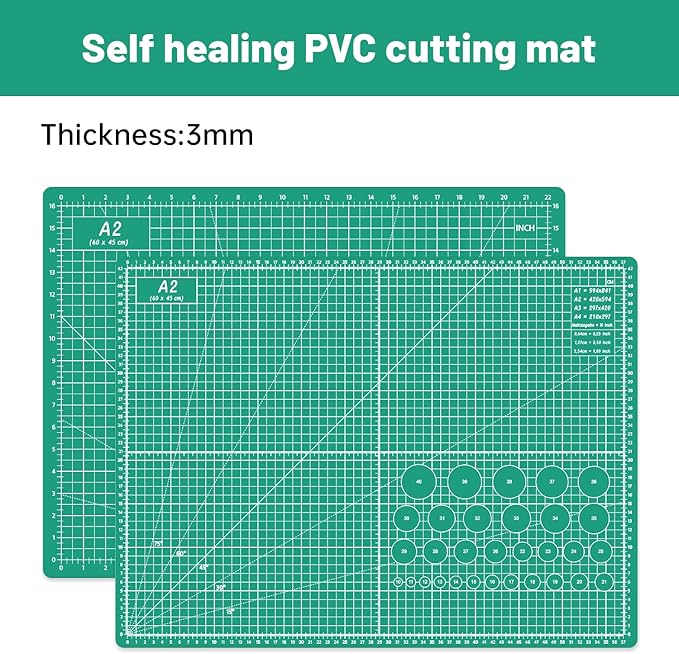 Headley Tools Thickened 18 x 24 Inch Self Healing Sewing Cutting Mat, A2 Rotary Cutting Sewing Mat for Crafts, Double Sided 5-Ply Table Cutting Board for Fabric Quilting Leather Hobby, (Green)