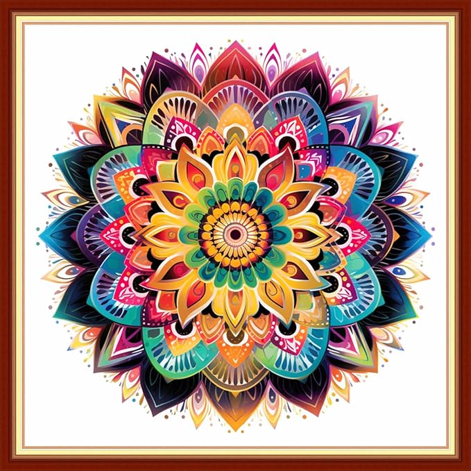 Foxhool Beginners Cross Stitch Kits Stamped Full Range of Embroidery Kits for Adults DIY Cross Stitches kit Embroidery Patterns for Needlepoint kit-Colorful Mandala 18x18 inch