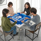 Giantex Folding Mahjong Table, 35" Square Card Table with Cup Holders, Removable Noise Reduction Mat, HDPE Tabletop, 4-Player Portable Domino Tables for Poker Blackjack Board Game (Dark Blue)