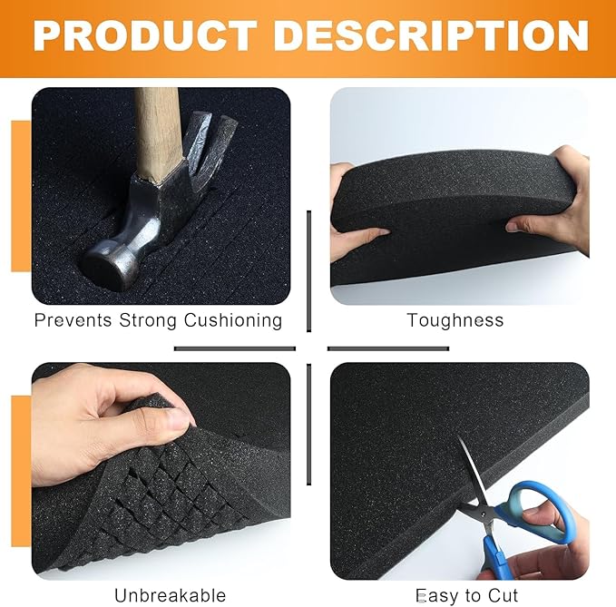 Eunice 4Pcs 16 x 12 x 0.4 Inch Polyurethane Foam Sheets & 4Pcs 16 x 12 x 0.8 Inch Cuttable Foam Inserts for Cases, Packing Foam Pads for Tool Box, Camera Storage and Crafts