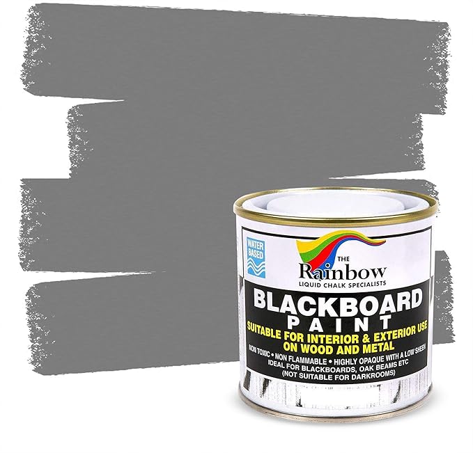 Chalkboard Blackboard Paint - Brush on Wood, Metal, Glass, Wall, Plaster Boards Sign, Frame or Any Surface. Use with Chalk Pen Wet Erase, Non-Toxic - Matte Finish [Grey] - (8.5oz Cover 32 sf)