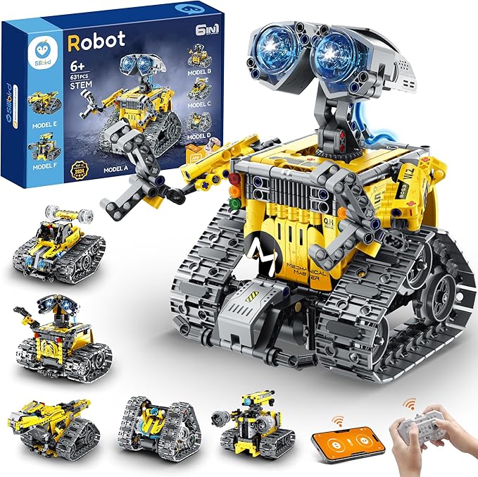 Sillbird Robot Building Kit with Remote Control Gifts for Kids Boys Ages 8-13, Coding STEM Robotic Technic Racer Car Toys for Birthday, Build 6in1 Model with 631 Pieces