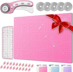 Rotary Cutter Set - Quilting Kit incl. 45mm Fabric Cutter, 5 Replacement Blades - Ideal for Crafting, Sewing, Patchworking, Crochet & Knitting (Pink, Cutting Mat Set (36" x 24"))