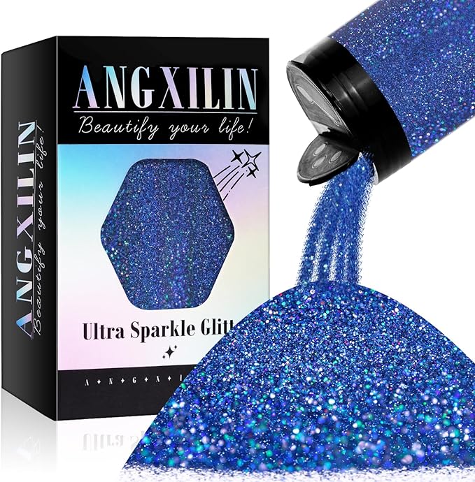 Holographic Fine Glitter for Epoxy Resin DIY Craft,ANGXILIN High Capacity 260g Shaker Bottle Fine Glitter for Nail Art Body Make Up,Tumblers Jewelry Making Laser Fine Glitter (Laser Diamond Blue)