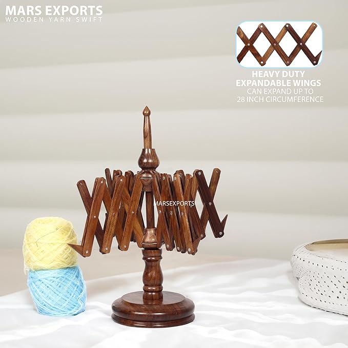 Wooden Yarn Winder for Knitting and Crocheting, Rosewood Swift Hand Operated Large Yarn Ball Winder, Heavy Duty Table Top Swift