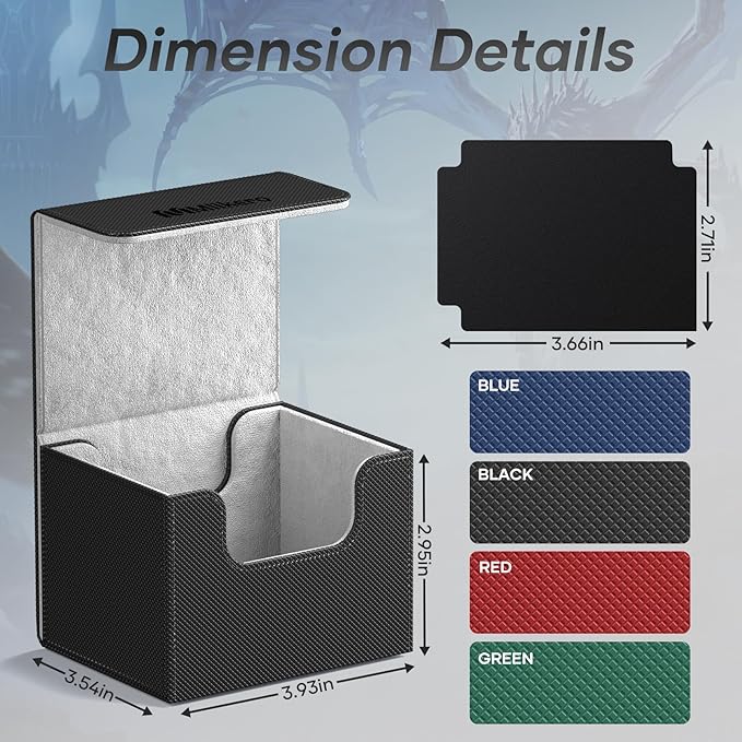 Mlikero Card Deck Box, Commander Deck Box Holds 100+ Double-Sleeved Cards with 4 Dividers, Leather Magnetic Closure Card Box Fit for MTG, TCG (Black)