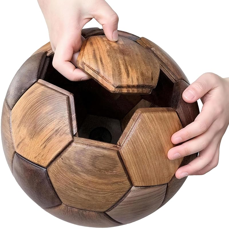 3D Wooden Soccer Puzzle, Handmade DIY Football Puzzle Gift for Kids, World Cup Souvenirs, Luxury Home Decoration Ball Ornaments, Decor for Bedroom, Living Room, Office - Solid Teakwood