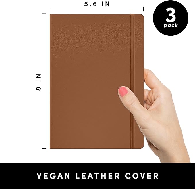 PAPERAGE Lined Journal Notebook, 3 Pack, (Cognac, Dark Green, Navy), 160 Pages, Medium 5.6 in x 8 in - 100 GSM Thick Paper – Hardcover Journaling Notebook for Work, School & Note Taking