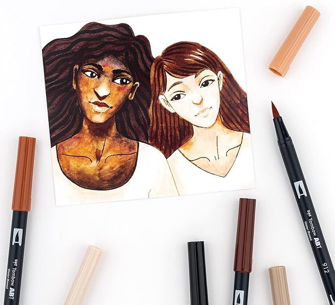 Tombow 56170 Dual Brush Pen Art Markers, Portrait, 10-Pack. Blendable, Brush and Fine Tip Markers