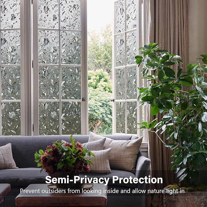 LEMON CLOUD Window Film, Decorative Window Privacy Film, Window Film Privacy Static Cling Frosted, Anti-UV Sun Blocker Heat Control for Home(Grayish Black, 23.6 x 78.7 inches)