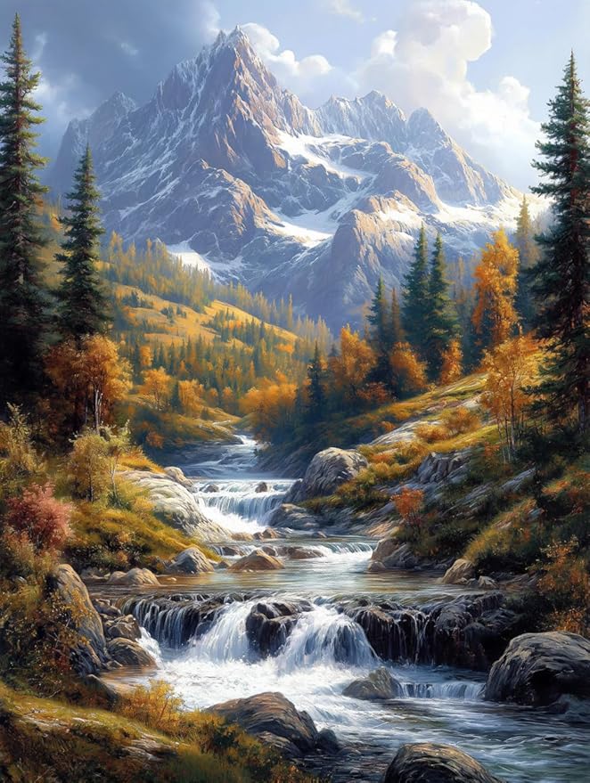 14ct Counted Cross Stitch Kits for Adults Mountains Rivers Printed Stamped Cross Stitch Patterns Kits Cross Stitch Supplies (Mountains Rivers)