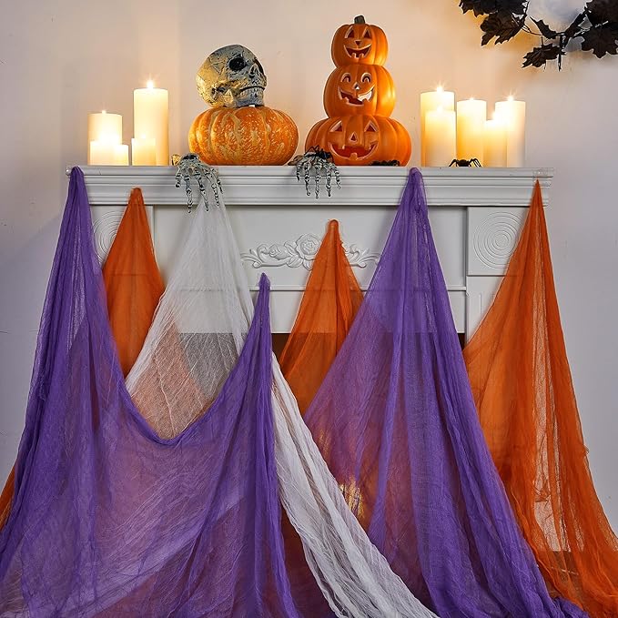 Boao Halloween Cheese cloth 84.65 x 590.55 Inch White Orange and Purple Cheesecloth Roll for Crafts Large Cotton Muslin Gauze Fabric for Halloween Outdoor & Indoor Spooky Decoration