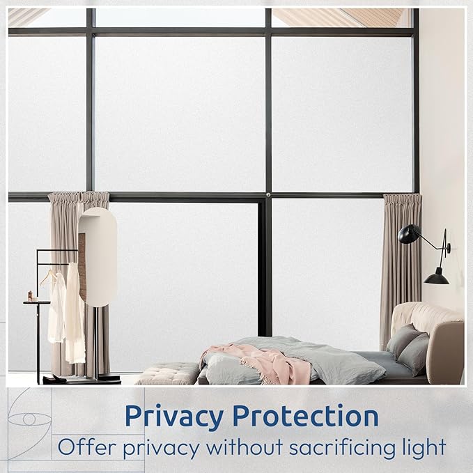 rabbitgoo Window Privacy Film, Non-Adhesive Frosted Glass Window Film for Bathroom, Static Cling Heat Blocking Stickers for Home Indoor Opaque Frosting Coverings House Tint, Matte White 35.4" x 78.7"