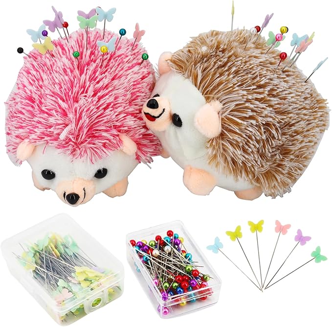 2 Hedgehog Sewing Pincushion with 200 Pieces Sewing Pins Set for Sewing DIY Projects Jewelry Decor Dressmaker