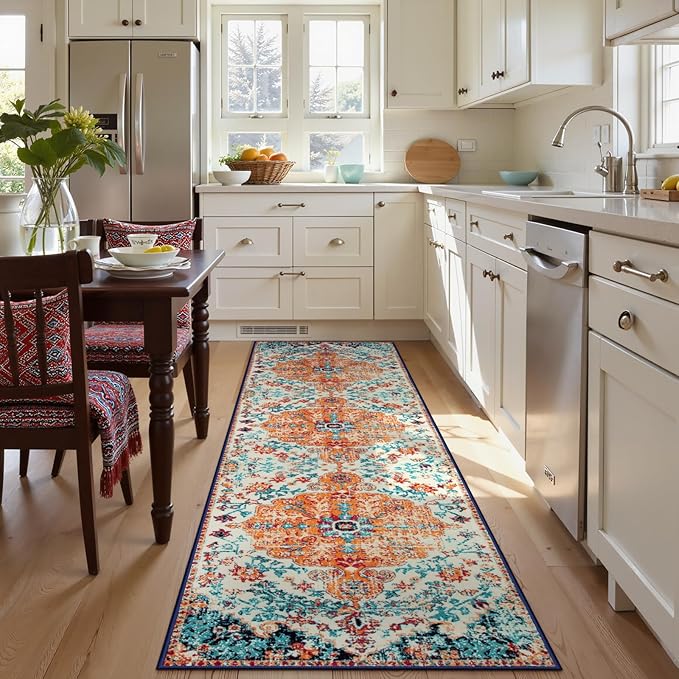 Lahome Bohemian Floral Medallion 2'8" x 10' Hallway Runner Rug, Soft Washable Non-Slip Kitchen Runner, Distressed Indoor Accent Carpet Runners for Stair Laundry Room Entryway