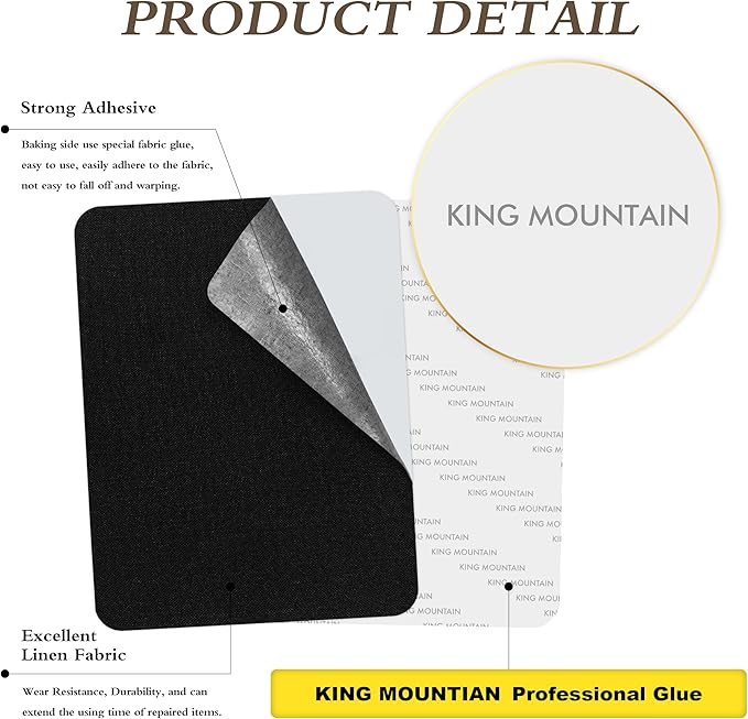 KING MOUNTAIN Fine Linen Repair Patches, Self-Adhesive Linen Fabric Patches, 8X11 inch Extra Size, Multi Color, Can be Used for Linen Sofa Repair and Linen Clothes Repair(Black,8" x 11")