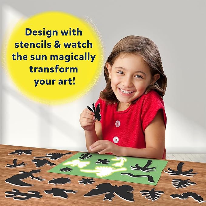 Skillmatics Sun Paper Art Kit - STEM Craft Kit for Kids with Decorative Paper, Stencils & Markers, Create with Sunlight, Mess-Free, Indoor Fun, Gifts for Ages 4, 5, 6, 7, 8, 9, 10, 11, 12