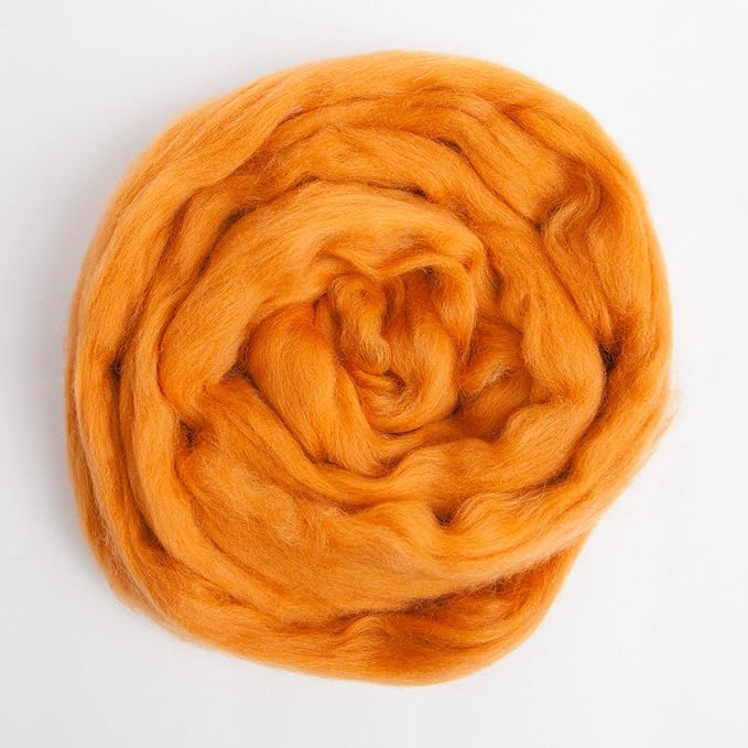 Desert Breeze Distributing 100% Natural Merino Wool Roving - Premium Combed Top Merino Roving Wool - Tapestry, Spinning, Wet Felting & Needle Felting Supplies - 21.5 Micron - 1 oz, Color Tangerine