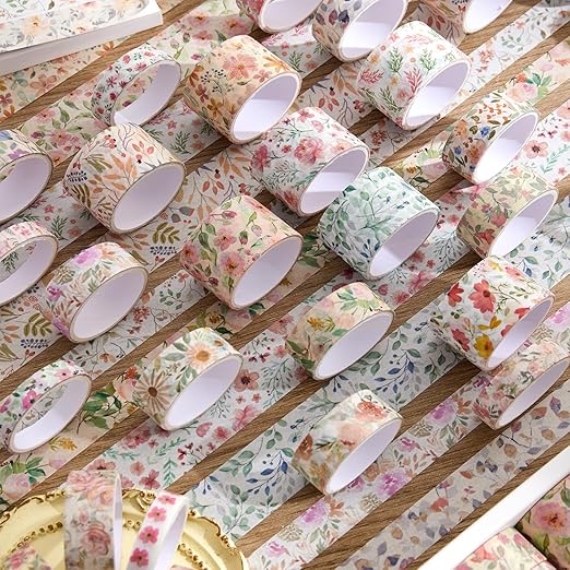 32 Rolls Washi Tape Set, Colored Floral Decorative Masking Tape, Artists Tapes for Journaling, Junk Journal, DIY Craft Projects, Scrapbooking Supplies Decor