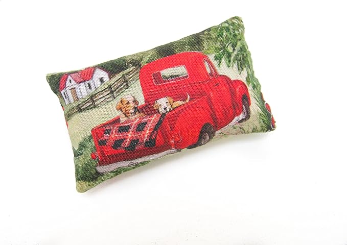 Emery Pincushion for Sewing - Filled with Abrasive Emery Sand - Handmade in USA (2"x3", Labrador Retrievers in Red Truck)