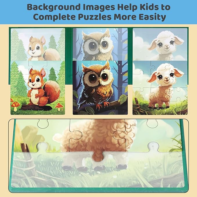 Puzzles for Kids Ages 3-5 36PCS-3 Animal Themes Magnetic Puzzles for Kids 4-6 Travel Puzzle for Airplane/Car/Road Trip/Gift Toys for 3 4 5 6 Year Old Girls and Boys