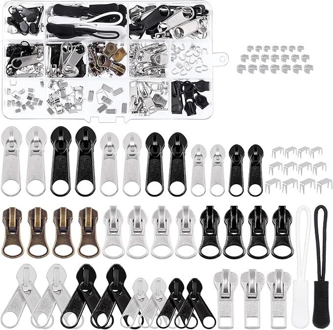 250Pcs Zipper Replacement Zipper Repair Fix Kit Zipper Slider Set for Fixing Luggage Bags, Coats, Jean, Jackets, Tents