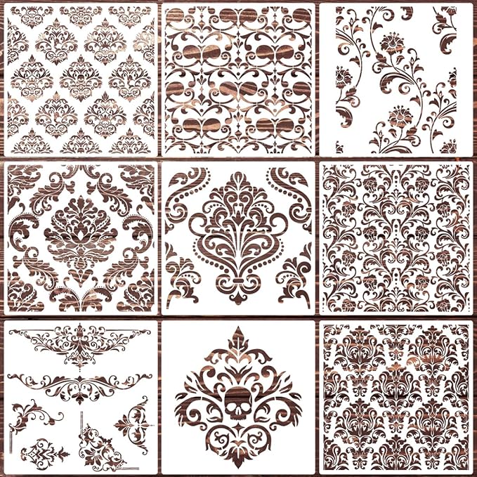 Damask Stencils for Walls 12inch Damask Stencil Large Texture Stencils Mixed Medium Layering Templates for Painting on Wood Furniture Canvas Paper Fabric