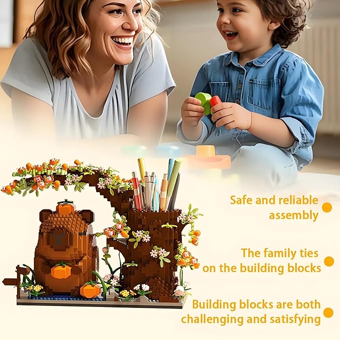 Capybara Building Blocks Set -1880PCS Cute Animals & Flowers Building Bricks Kit Kawaii Capybara Gifts Toy for Kids Age 6+, Capybara Stuff Pen Holder&Desk Organizer, Arts & Crafts for Boys Girls Adult